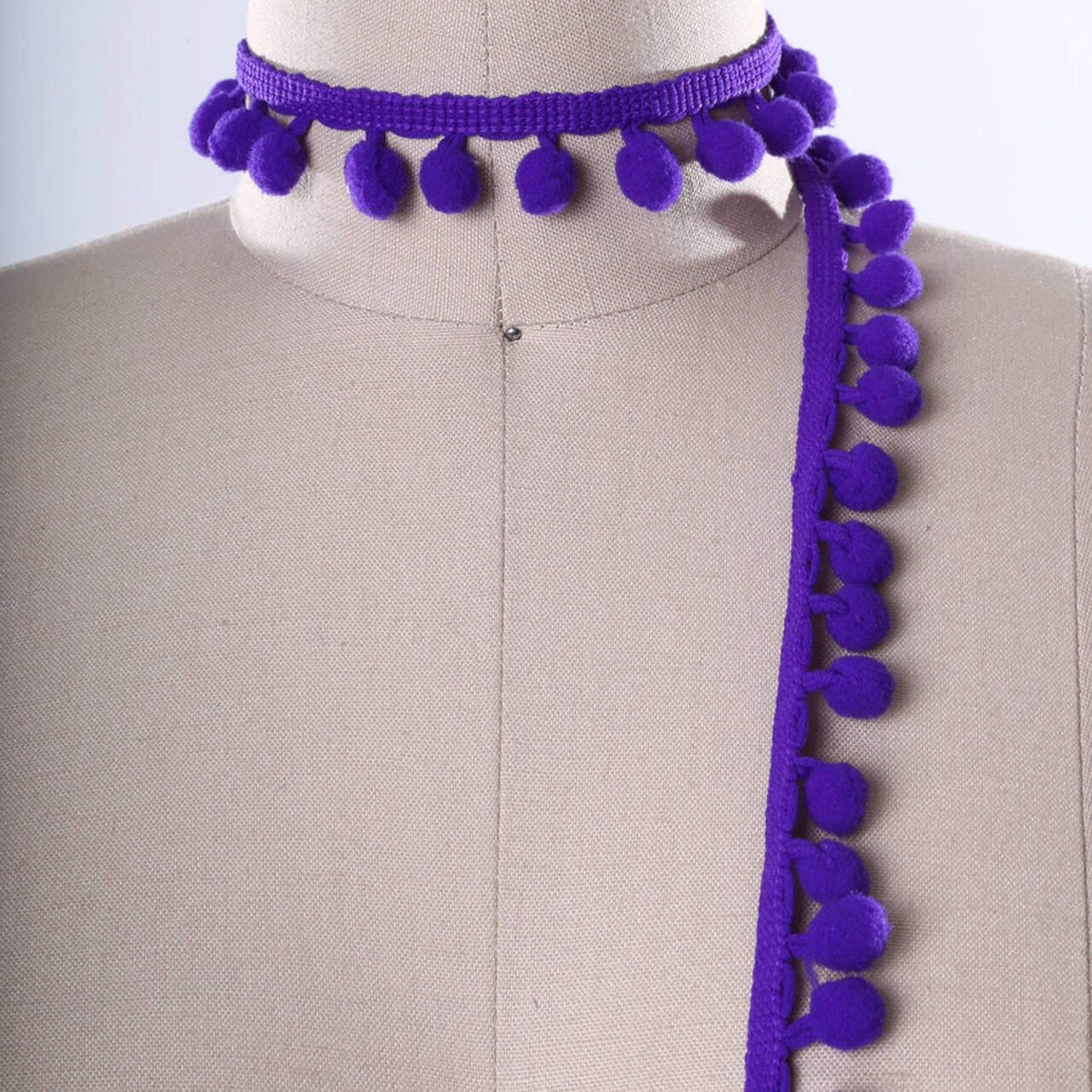 2 Yards Violet Purple Small Pom Pom Fringe Trim 12mm Ball Fringe for Crafts and Sewing